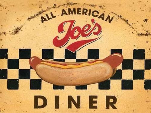 Joe's Diner 50's American Hotdog Retro Vintage Food Gift. Metal/Steel Wall Sign