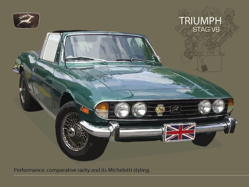 triumph-stag-v8-british-classic-muscle-motor-car-in-racing-green-iconic-1970-s-styling-v8-engine-for-house-home-garage-man-cave-or-pub-bar-and-shed-metal-steel-wall-sign