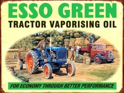 esso-green-tractor-vaporing-oil-blue-tractor-and-red-truck-on-the-farm-motor-engine-old-vintage-advert-for-house-garage-pub-or-bar-metal-steel-wall-sign