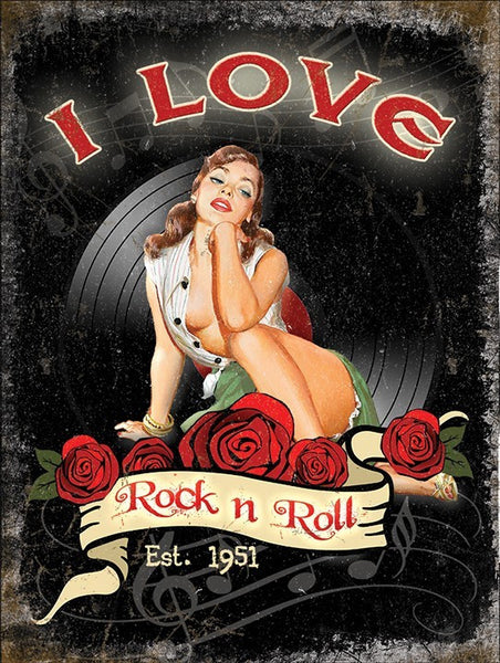 i-love-rock-n-roll-est-1951-50-s-sexy-pinup-roses-and-vinyl-ideal-for-house-home-music-room-bar-pub-cafe-or-shop-joan-jett-the-blackhearts-1981-lyric-from-hit-song-metal-steel-wall-sign