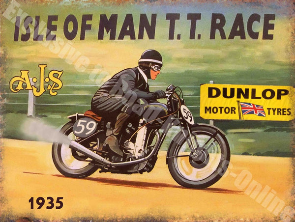ajs-isle-of-man-tt-race-dunlop-motor-tyres-1935-vintage-garage-metal-steel-wall-sign