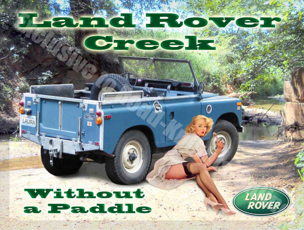 Land Rover Creek Pin-Up Girl Vintage Garage Metal/Steel Wall Sign