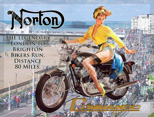norton-commando-cafe-racer-motorcycle-london-to-brighton-vintage-garage-metal-steel-wall-sign
