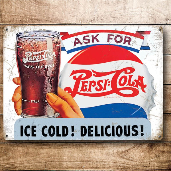 Ask For Pepsi Cola, Retro Soft Drink Advertising, Small Metal/Steel Wall Sign