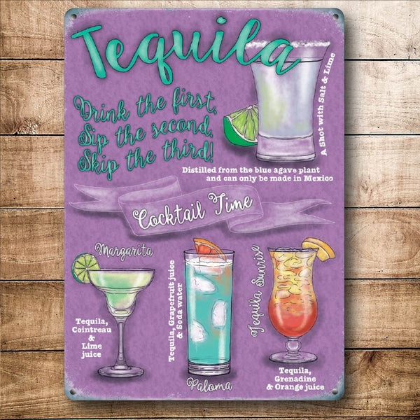 Tequila Cocktail Time, Drink Recipes Gift for Party Small Metal/Steel Wall Sign
