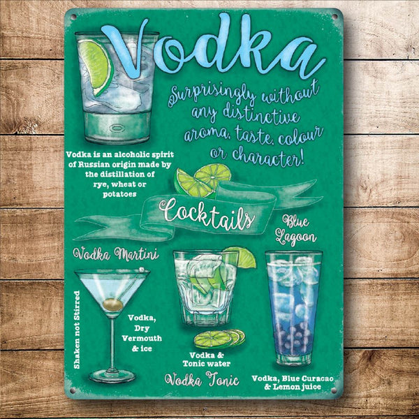Vodka Cocktail Time, Drink Recipes Party Cocktails, Small Metal/Steel Wall Sign