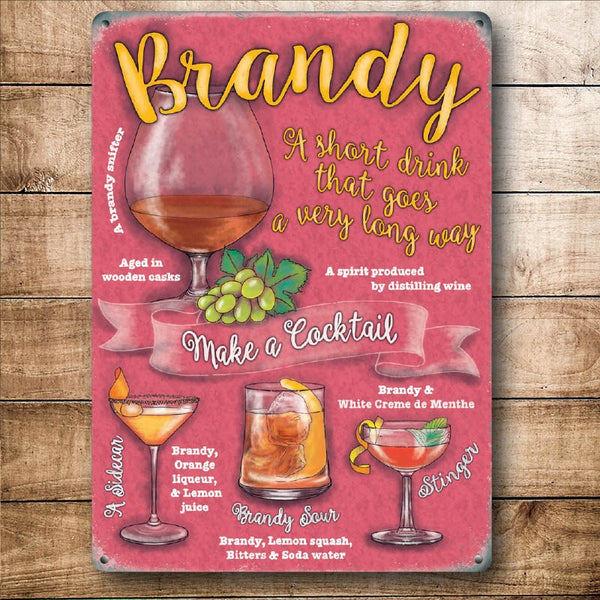 Brandy Cocktail Time, Drink Recipes Party Cocktails Small Metal/Steel Wall Sign