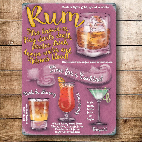 Rum Cocktail Time, Drink Recipes Party Cocktails, Small Metal/Steel Wall Sign
