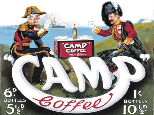 camp-coffee-army-navy-forces-kitchen-cafe-old-advert-two-gentlemen-having-a-coffee-break-picnic-pre-20th-century-dress-for-house-bar-pub-shop-kitchen-or-cafe-metal-steel-wall-sign