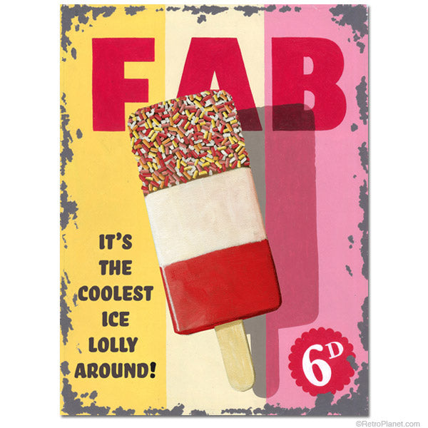 FAB Lolly Ice Cream - Food, Old Retro Advert  Metal/Steel Wall Sign