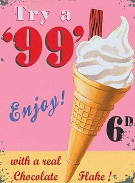 99 Ice Cream Cone, Vintage Shop Kitchen Cafe Food Old Metal/Steel Wall Sign