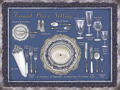 Formal Place Settings, shows all cutlery, plates and glasses. For home, kitchen, dinning room, pub, bar or restaur Large Steel Wall Sign