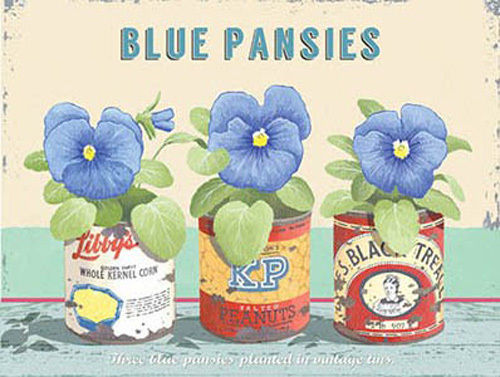 Blue Pansies, Vintage Flower Home Garden Kitchen Bathroom Metal/Steel Wall Sign