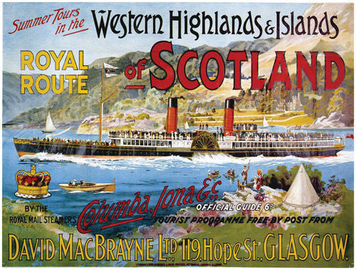 western-highlands-islands-of-scotland-royal-route-paddle-steamer-boat-loch-old-retro-vintage-holiday-advert-for-house-home-bar-or-pub-metal-steel-wall-sign
