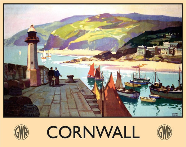 cornwall-cornish-boats-ships-harbour-gwr-trains-railways-old-retro-vintage-holiday-advert-to-travel-by-train-to-cornwall-for-house-home-bar-pub-or-shop-metal-steel-wall-sign