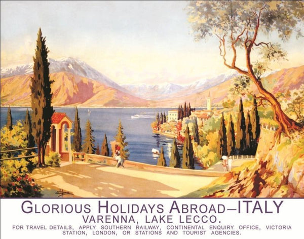 italian-lakes-glorious-holiday-abroad-italy-lake-lecco-retro-old-vintage-deco-holiday-advert-for-home-shop-cafe-shop-or-pub-metal-steel-wall-sign