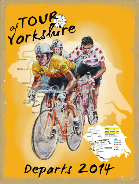 2014 Tour of Yorkshire Map with Race Leader Yellow Metal/Steel Wall Sign