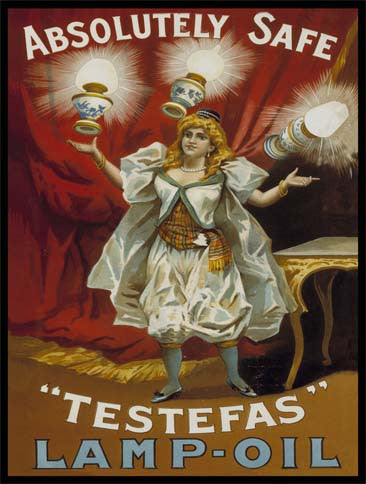 absolutely-safe-testefas-lamp-oil-safety-woman-juggling-oil-lamps-old-retro-vintage-advert-unsmashable-and-reduce-house-fire-before-electric-lights-metal-steel-wall-sign