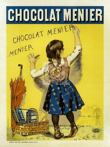 chocolate-menier-girl-writing-on-the-wall-chocolate-in-basket-child-french-france-old-retro-vintage-advert-food-and-drink-ideal-for-house-home-cafe-shop-or-kitchen-metal-steel-wall-sign
