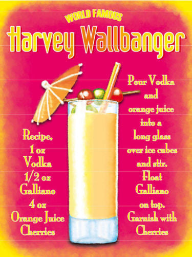 harvey-wall-banger-cocktail-recipe-pink-glass-classic-drink-straws-and-umbrella-fruit-food-and-drink-metal-steel-wall-sign
