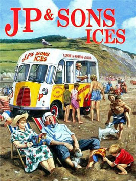 JP & Sons Classic Bedford Ice Cream Van Beach  Metal/Steel Wall Sign