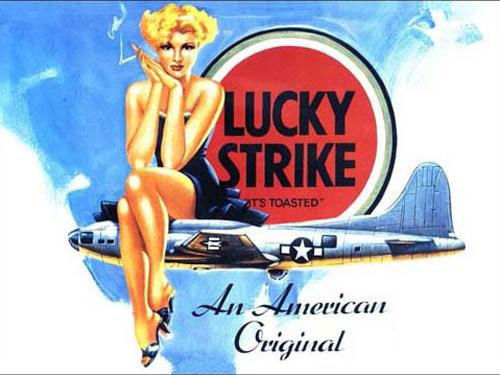 Lucky Strike Cigarette. Pin up lady sitting on  Metal/Steel Wall Sign