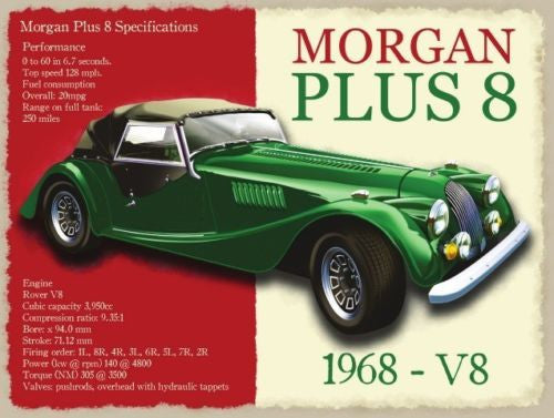 morgan-plus-8-classic-racing-green-british-motor-car-1968-v8-engine-for-house-home-garage-man-cave-pub-or-bar-metal-steel-wall-sign