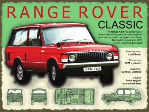 range-rover-classic-red-4x4-from-land-rover-description-and-drawings-on-sign-for-house-home-garage-or-pub-metal-steel-wall-sign