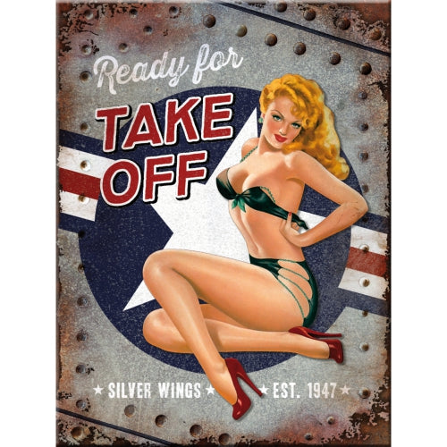 Ready For Take Off Classic Retro 40's 50's Pin Up Girl Novelty Fridge Magnet