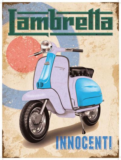 Lambretta - Innocenti. Blue and white on Mod target. Scooter Moped. For house, home or garage or cafe or pu Large Steel Wall Sign