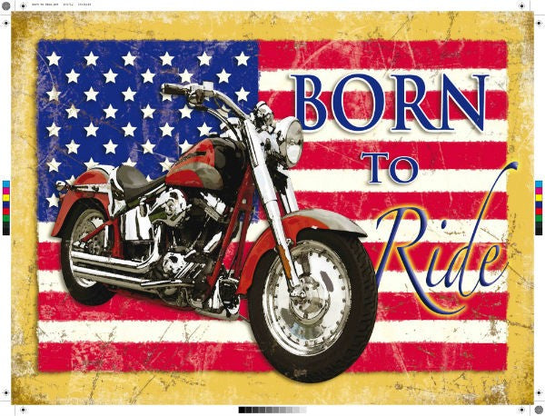 Born to Ride. Red Harley-Davidson on a USA Star & Stripes Flag. For house, home, garage, bar or p Medium Steel Wall Sign