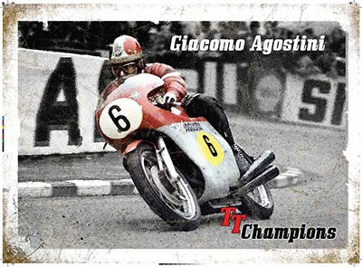 Giacomo Agostini Motorcycle Racer TT Champion Small Metal/Steel Wall Sign