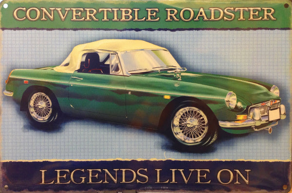 Green Convertible Roaster. Legends live on. British motor car. For house, home, office, garage, pub or  Large Steel Wall Sign