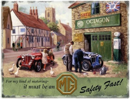 mg-classic-car-garage-in-a-rural-village-metal-steel-wall-sign
