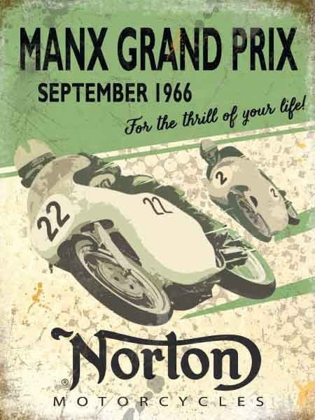 norton-manx-grand-prix-september-1966-for-the-thrill-of-your-life-green-print-classic-motor-bike-cycle-racing-race-road-racing-british-classic-bike-old-retro-vintage-design-metal-steel-wall-sign