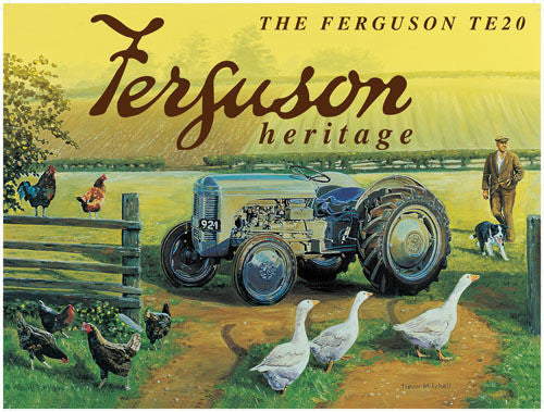 ferguson-te20-blue-vintage-tractor-on-farm-farmer-animals-sheep-dog-and-geese-metal-steel-wall-sign
