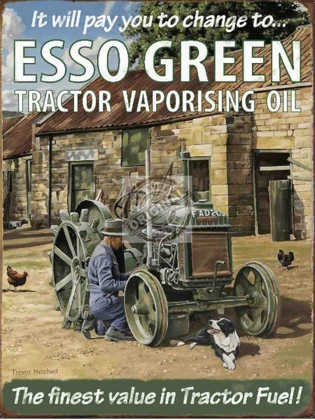 esso-green-tractor-vaporising-oil-on-the-farm-with-farmer-and-sheep-dog-tractor-oils-advert-for-house-home-pub-bar-or-shop-or-garage-metal-steel-wall-sign