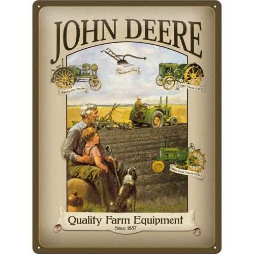 John Deere Plough Old Tractor Farming Embossed Quality Farm Equipment 3D Large Steel Wall Sign