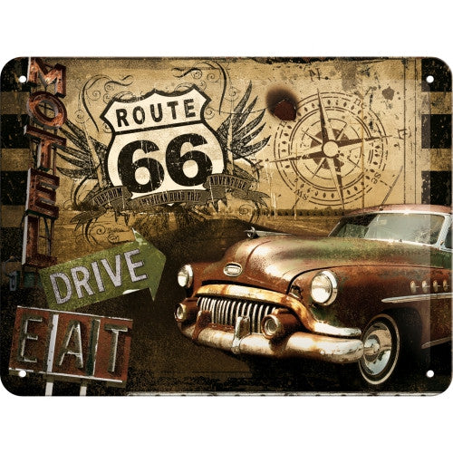 route-66-caddilac-50s-60s-american-car-motel-diner-3d-metal-steel-wall-sign
