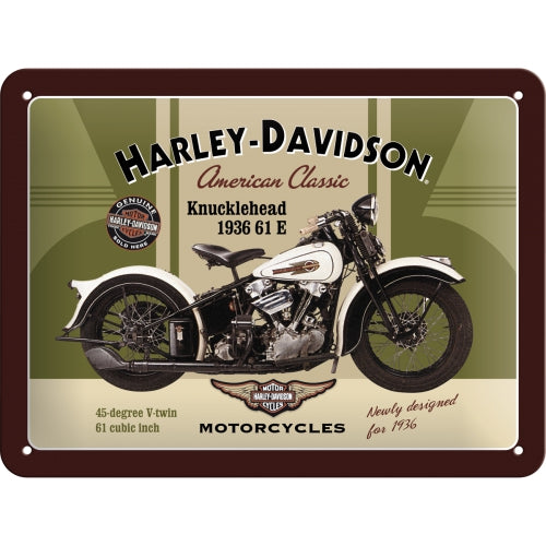 Harley Davidson Classic Knucklehead Motorcycle Bike 3D Small Steel Wall Sign