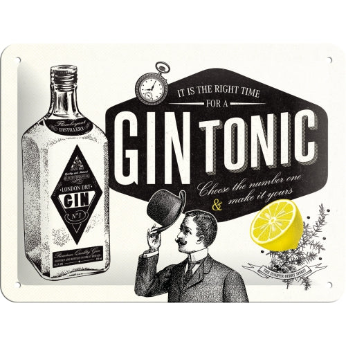 Gin Tonic Cocktail Bar Pub Drink Retro Shabby Chic Embossed 3D Small Steel Wall Sign