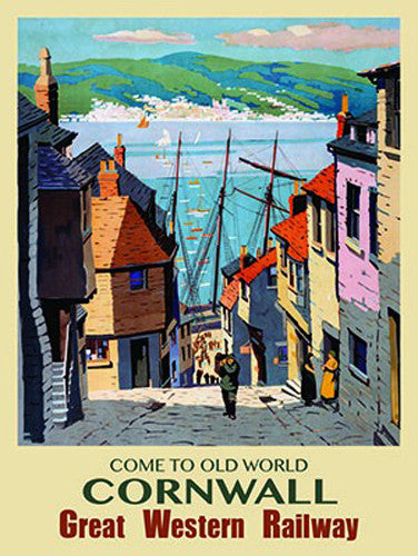 come-to-old-world-cornwall-cobbles-great-western-railway-old-vintage-retro-advert-with-fisherman-and-harbour-print-style-image-for-house-home-bathroom-bar-pub-metal-steel-wall-sign