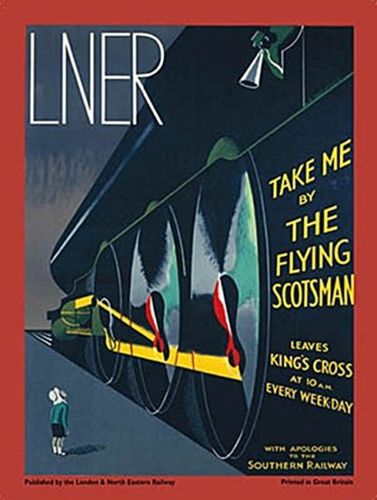 LNER Flying Scotsman. Art deco retro vintage advert for steam train, locomotive. Small child looking up at the train. For house, home, kitchen, bar, pub or clu Large Steel Wall Sign