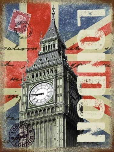 london-post-card-with-big-ben-queen-elizabeth-tower-in-palace-of-westminster-union-jack-great-britain-british-for-house-home-bar-or-pub-metal-steel-wall-sign