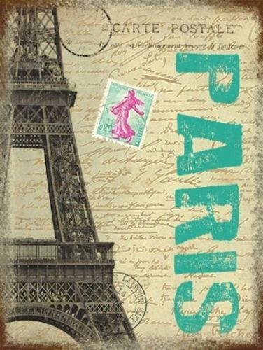 Paris Postcard with Eiffel Tower, France. For house,  Metal/Steel Wall Sign