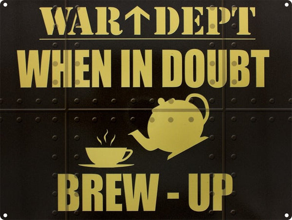 war-dept-brew-up-tea-coffee-cafe-diner-kitchen-old-garage-metal-steel-wall-sign
