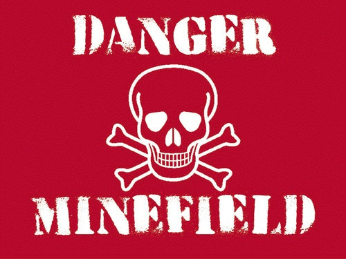Danger. Minefield. Skull and Crossbones on red background.  Metal/Steel Wall Sign