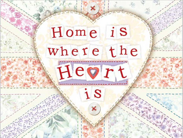 Home is where the heart is. Heat shape. British flag. Stitch work, crafting, cloth, materia Fridge Magnet