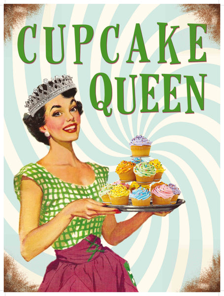 Cupcake Queen. Old retro vintage style, woman with  Metal/Steel Wall Sign