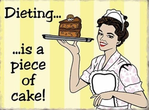 Dieting...is a piece of cake! Retro, vintage in  Fridge Magnet